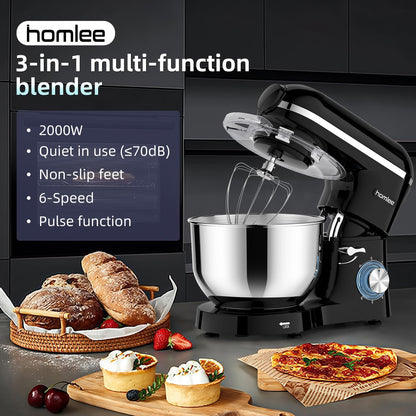 Blender Multifunctionele keukenmachine, 1800 W, professionele universele elektrische vleesmolen met mixer, glas 1,5 l, 3 hakplaten, roestvrijstalen kom 5,5 l