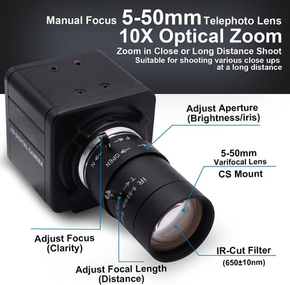 Svpro USB Web Camera 5-50mm Handmatig Zoom Varifocal 4K High Definition Mini Box Cmos USB Camera HD