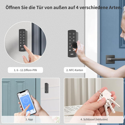 Slim WLAN Deurslot – Elektronisch Deurslot – Smart Lock – Toegangscontrole – Digitaal Deurslot – NFC Kaarten – Pincode – App Bediening – Euro Profielcilinder 30/40 mm – Automatische Vergrendeling