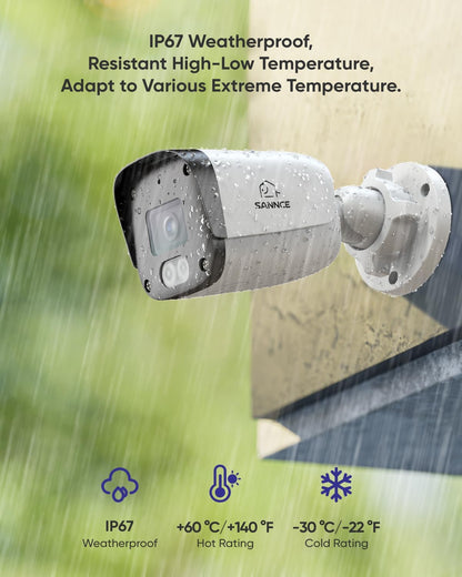SANNCE PoE Bewakingscameraset, 5MP, 8CH NVR + 4 x 5 MP, waterdichte camera, smart IR-leds, bewegingsdetectie, app-alarm, nachtzicht tot 30 meter