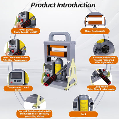 Victool Rosin Presse 5T, 600 W hydraulische hete pers, dubbelzijdige verwarming, extractiemachine voor colofonium, droogbloemen, bloemen, bloemenplantenextracten, nauwkeurige controller