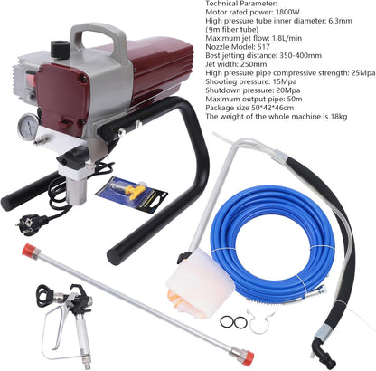 Airless Verfspuit – Verfspuitmachine – Spuitapparaat – Elektrische Verfspuit – Hogedruk Verfspuit – 1800 W Motor – 10 Meter Hoge Drukslang