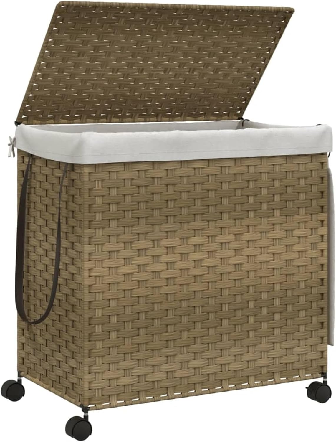 Gecheer Laundry Basket with Wheels, 60 x 35 x 60.5 cm, Rattan, Laundry Basket, Laundry Basket, Laundry Basket for Baby Clothing, Bed Linen, Shoes 372039 - QUORE