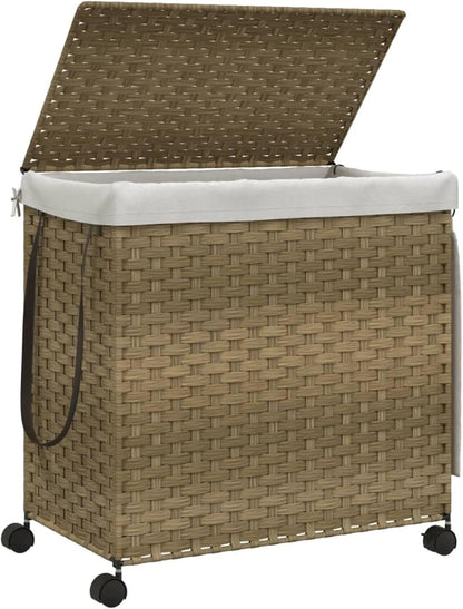 Gecheer Laundry Basket with Wheels, 60 x 35 x 60.5 cm, Rattan, Laundry Basket, Laundry Basket, Laundry Basket for Baby Clothing, Bed Linen, Shoes 372039 - QUORE