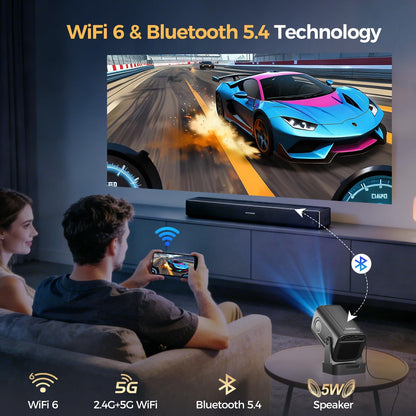 Magcubic Mini Projector 4K met Native 1080P, Draagbare Projector met Android, Autofocus & Keystone-correctie, WiFi 6 & Bluetooth 5.4, 5W Luidspreker, 180° Rotatie, Projector voor Slaapkamer HY310
