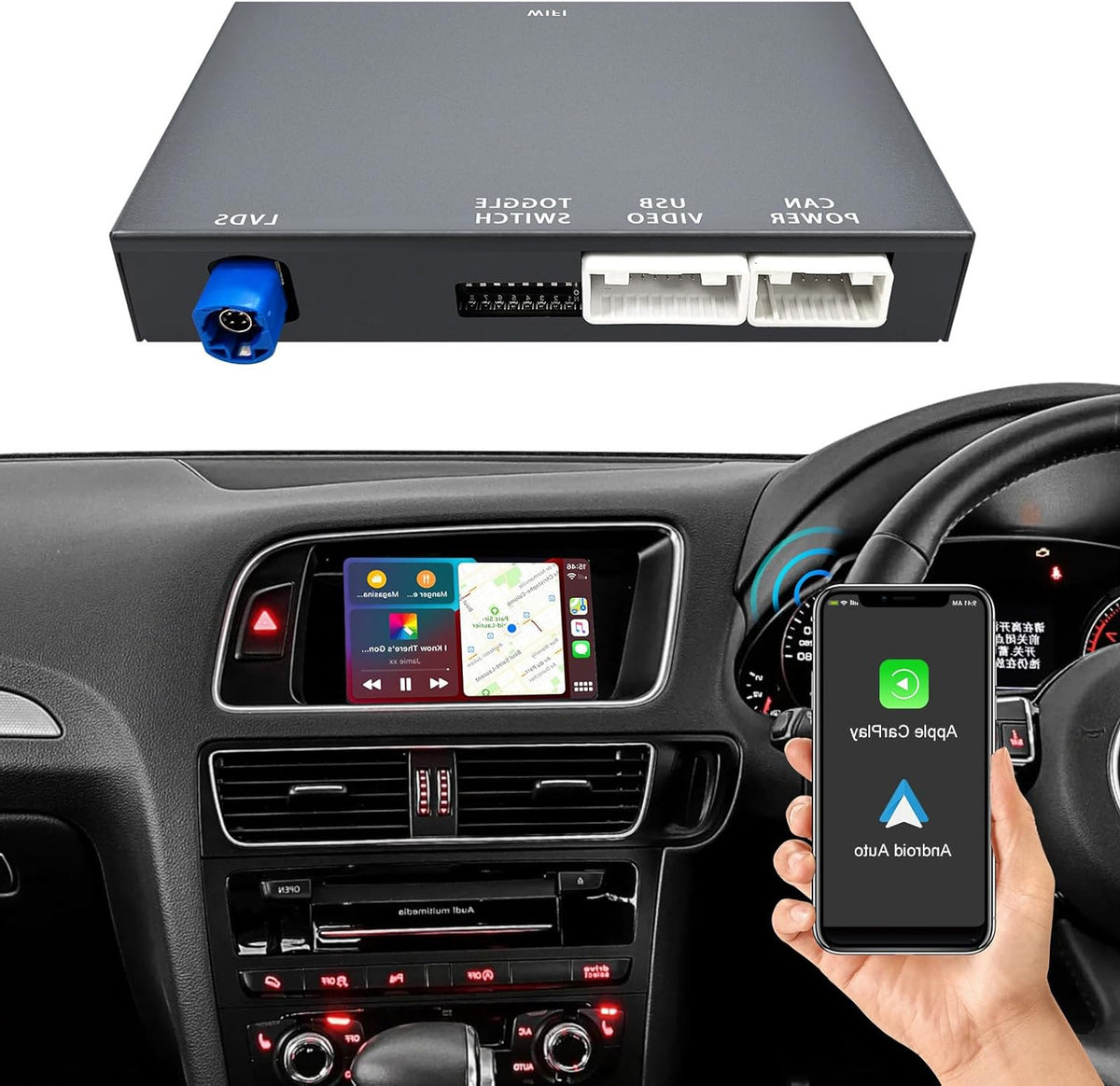 Draadloze CarPlay & Android Auto Retrofit Kit – CarPlay Adapter – Android Auto Interface – OEM Upgrade Module – MMI 3G Decoder – Plug & Play Installatie – WLAN & Bluetooth Connectiviteit