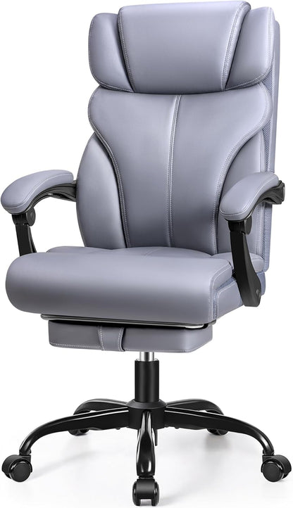 Ergonomische Bureaustoel – Bureaustoel Leder – Kantoorstoel Draaibaar – Executive Bureaustoel – Bureaustoel Met Voetensteun – Verstelbare Hoogte 109-119 cm – Matgrijs PU-Leder