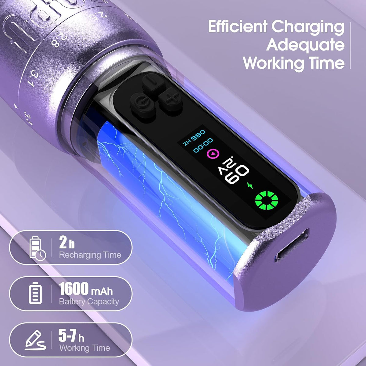 EZ Draadloze Tatoeage Machine - 6 Beroertes 2.0mm-3.5mm Tatoeage Machine met OLED Digitaal Display 1600mAh Batterijvermogen (DIVA Zwart)