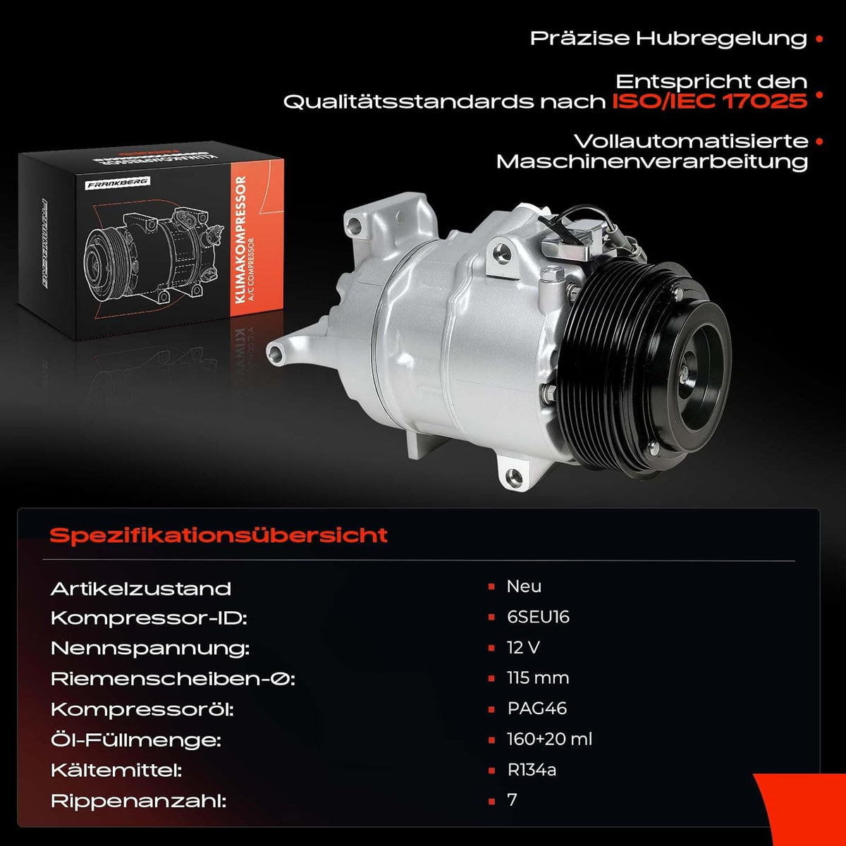 Frankberg 883203A28084 Airconditioning Compressor Airconditioning Magnetische koppeling Compressor voor airconditioning Vervanging #