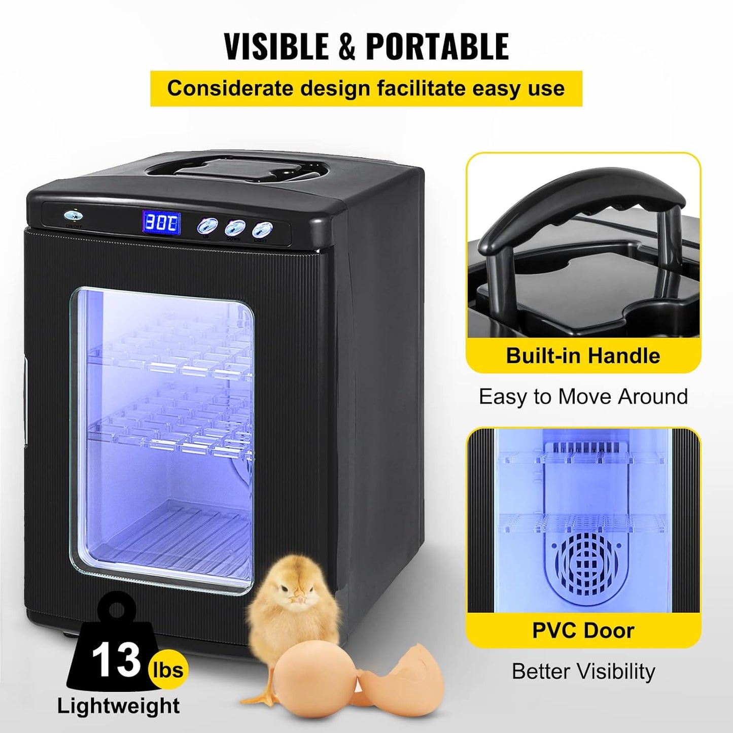 Incubator 5°-60 °C (36-140 °F), 25 l, automatische broedmachine met constante temperatuur voor reptielen of amfibieën