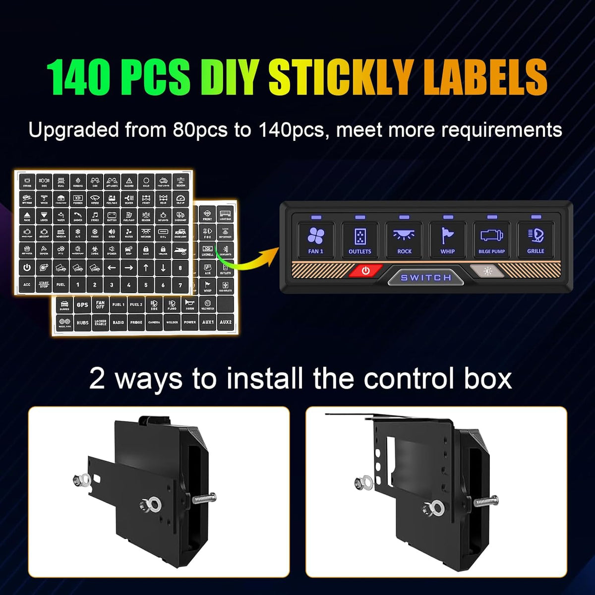 Chelhead RGB Schakelpaneel met 6 versnellingen, met app-bediening, universeel schakelcircuitbesturingsrelaisysteem, multifunctioneel bluetooth-schakelpaneel, compatibel met vrachtwagen, boot, SUV