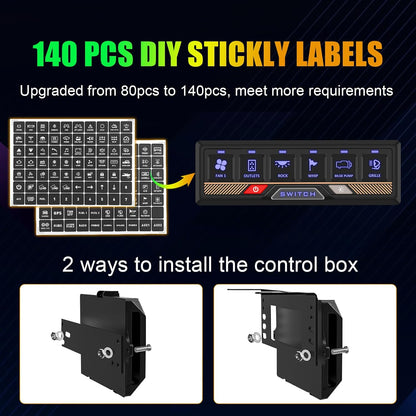 Chelhead RGB Schakelpaneel met 6 versnellingen, met app-bediening, universeel schakelcircuitbesturingsrelaisysteem, multifunctioneel bluetooth-schakelpaneel, compatibel met vrachtwagen, boot, SUV