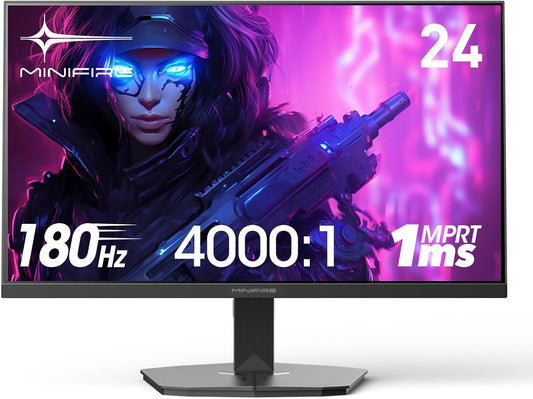 Minifire 24 inch gaming monitor, 180Hz, 1Ms, FreeSync, sRGB110% Computer Monitor, HDR, FHD 1080P, tiltable, HDMI & DP connections, Eye Care, VESA wall mount 75 * 75 (MFG24F4) - QUORE