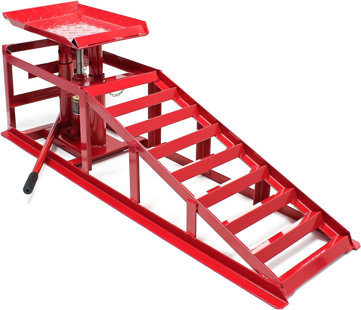 Hydraulische Oprijbok Met Krik – Oprijbrug – Hefplatform – Autobrug – Oprijplaat – Tot 2000 kg – Geschikt Voor Banden Tot 225 mm