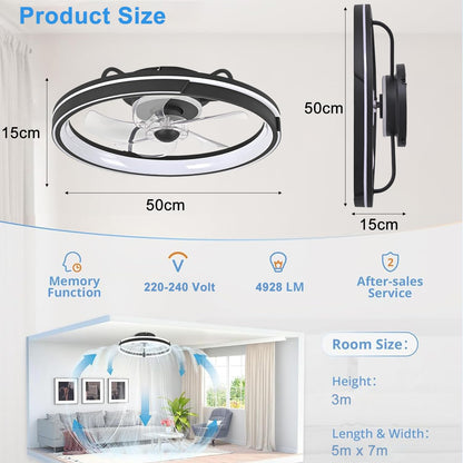 Plafondventilator met Lamp, 64W Dimbare Stille Plafond Ventilator met Afstandsbediening en APP, 6 Snelheden Omkeerbaar Ventilator Lamp, Plafondventilator met Verlichting Voor Woonkamer, Zwart
