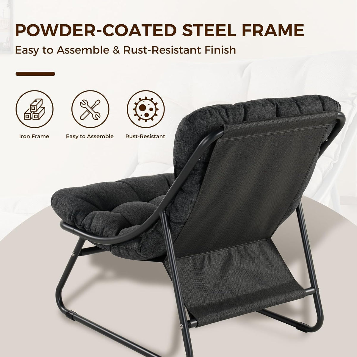 Grand patio Garden Lounger Garden Chair with Side Table and Footstool, Armchair with Removable Cushion for Adults, Sun Lounger for Patio, Living Room, Outdoor, Dark Grey - QUORE
