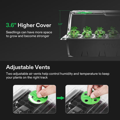 VIVOSUN 1 Pack 40-Cell Seed Starter Trays with 1 Set LED Lights and 10"x20.7" Seedling Heat Mat, 3.6 Inch Higher Coverage, Adjustable Vents, Drainage Holes, Green Grow Tray for It - QUORE
