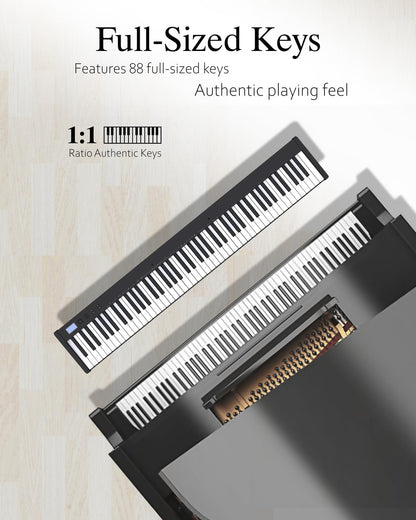 Digitale piano – Keyboard – Elektrisch toetsenbord – Piano keyboard – Elektrische piano – 88 Volledige Toetsen, Semi Verzwaarde Aanslag, Zwart – Compact en Draagbaar met Draagtas, Muziekstandaard, Sustain Pedaal en Hoofdtelefoon