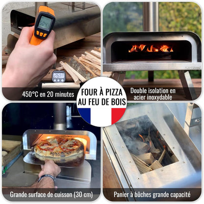 Outdoor pizzaoven op houtvuur ● draagbaar ● dubbel geïsoleerd roestvrij staal ● XXL kookoppervlak ● instelbare luchtstroom ● traditie en moderniteit ● met hoes en schep ● FLAMEOVEN