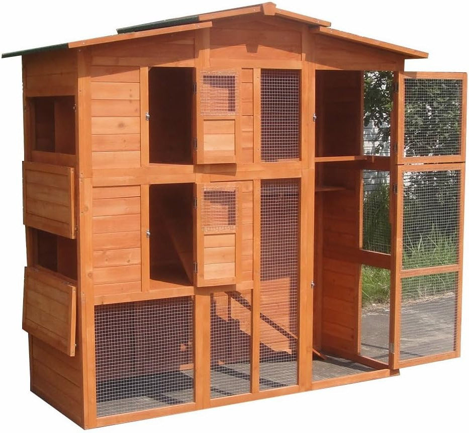 Kippenhok – Kippenren – Pluimveeverblijf – Hennenhok – XXL Kippenren Met Vloerloze Ren – Houten Constructie – 4 Nestplaatsen – Schuifdeur – Weerbestendig Dak - QUORE