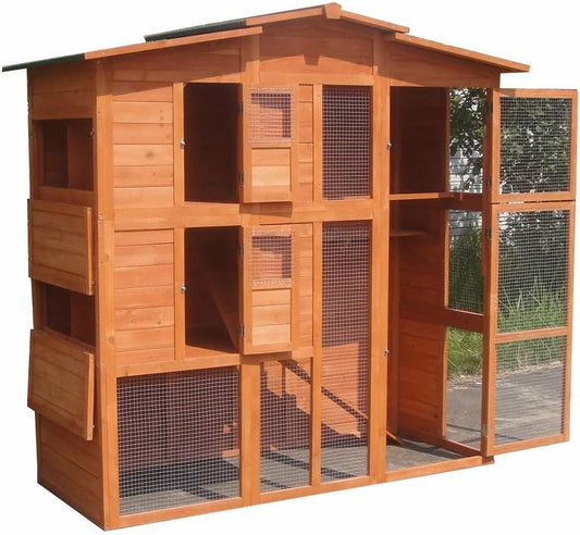Kippenhok – Kippenren – Pluimveeverblijf – Hennenhok – XXL Kippenren Met Vloerloze Ren – Houten Constructie – 4 Nestplaatsen – Schuifdeur – Weerbestendig Dak - QUORE