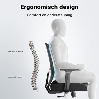 Ergonomische Bureaustoel – Comfortabele Werkstoel – Kantoorstoel – Draaistoel – Bureaustoel Met Lendensteun – In Hoogte Verstelbaar – Luchtdoorlatende Rugleuning – Belastbaar Tot 120 Kg