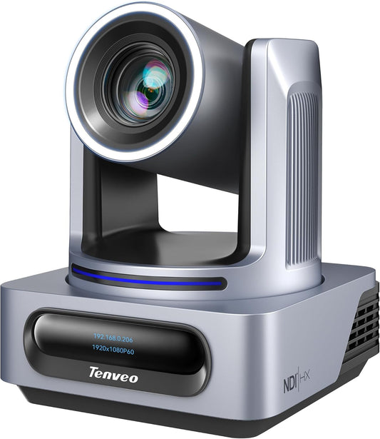 TEVO-VX20A-N-EU Tenveo NDI PTZ-camera met KI- menselijk & gezichtsauto-tracking, 20x optische zoom, 3G-SDI/HDMI/USB3.0/LAN(PoE) live streaming met Tally-licht & IP-display, voor live streaming