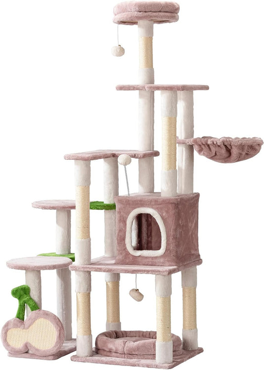 Krabpaal – Kattenboom – Kattenmeubel – Krabstel – Klimpaal – Roze Pluche Bekleding – 162 cm Hoogte