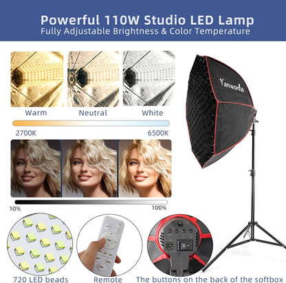 37 Inch Achthoekige Softbox Verlichtingsset – Studioverlichting – Studiolamp – Softbox Verlichting – LED Videolamp – 110W Dimbaar – 97 CRI