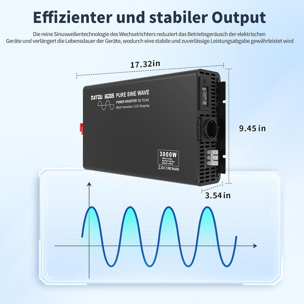 Omvormer 12V Naar 230V – Spanningsomvormer – Sinusomvormer – Inverter – Spanningsconverter – Zuivere Sinus – 3000W Continu / 6000W Piekvermogen