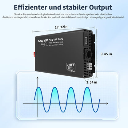 Omvormer 12V Naar 230V – Spanningsomvormer – Sinusomvormer – Inverter – Spanningsconverter – Zuivere Sinus – 3000W Continu / 6000W Piekvermogen