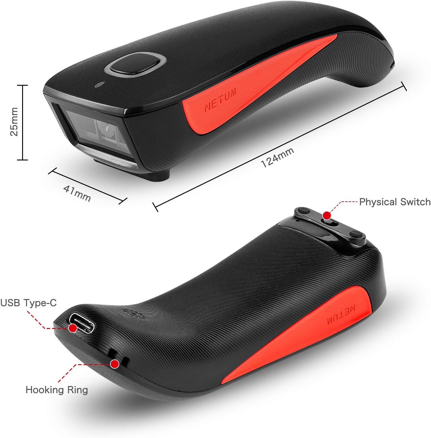 NETUM C990 Bluetooth 2D QR Barcodescanner Draadloos Compatibel, Small Pocket USB 1D 2D QR-codescanner voor inventaris, Barcodescanner voor tablet iPhone iPad Android iOS PC POS