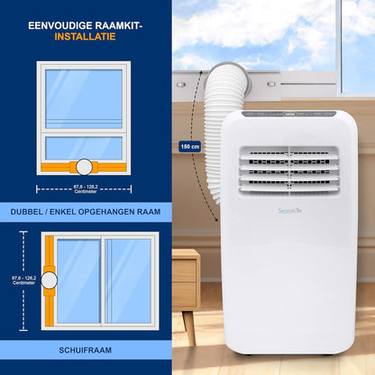 Mobiele Airconditioner Wit – Draagbare Airco, Mobiele Airco, Airconditioner, Airco Zonder Vaste Installatie – 7000 BTU Voor Ruimtes Tot 32 M² – 3-In-1 Koelen, Ontvochtigen En Ventileren