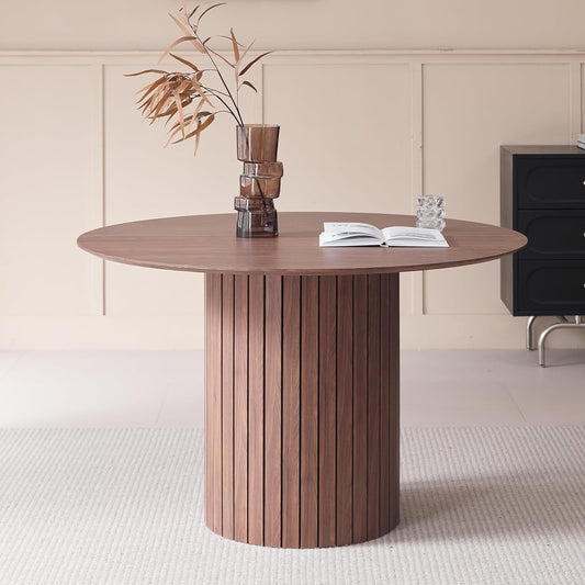 Ronde Eettafel – Boerderijkeukentafel – Eetkamertafel – Keukentafel – Tafel Voor 4-6 Personen – MDF Tafelblad 1,8 cm Dik – Robuuste Cilindrische Houten Lattenbasis