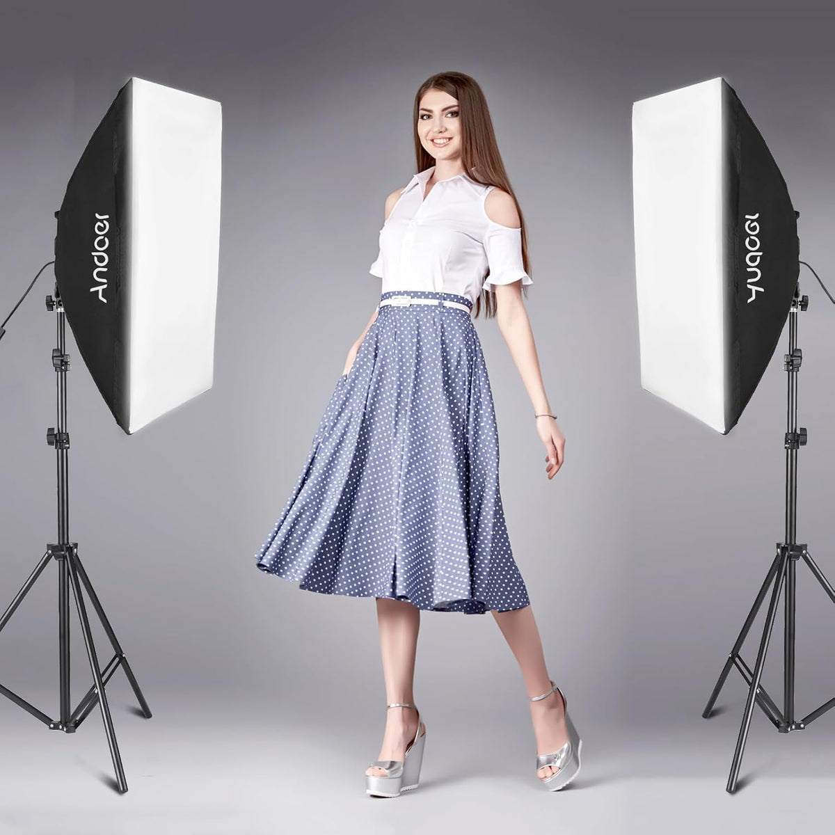 Softbox Set – Fotostudio – Studiolampen – Studioverlichting – Lichtset – 2 x 50 x 70 Cm – 2 x 80 W Tweekleurig Ledlicht 2800K-6000K – Met 2 x Lichtstatieven En Afstandsbediening