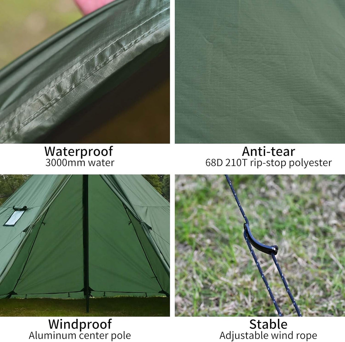 Hete tent met fornuiskrik en sneeuwrok, 3~5 personen, tipi-tent voor familiewandelingen, vissen, jagen, backpacken kamperen
