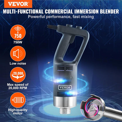 VEVOR Blender Elektrische staafmixer 750 W, krachtige pureerstaaf instelbare snelheden, roestvrij staal multifunctionele staafmixer 855 mm afneembare roerstaaf, incl. wandhaak & reservemkop