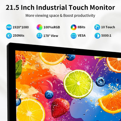 21.5" 1920x1080 Touch Monitor, 10-point capacitive touchscreen, HDMI/VGA interface, integrated speakers, VESA, commercial display - QUORE