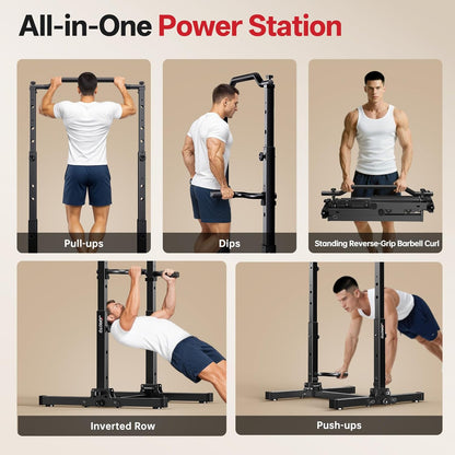 JOROTO Foldable Power Tower Dip Station, Height Adjustable Freestanding Pull-Up Station, 5 in 1 Multifunctional Home Gym Fitness Station, 172kg Load Capacity - QUORE