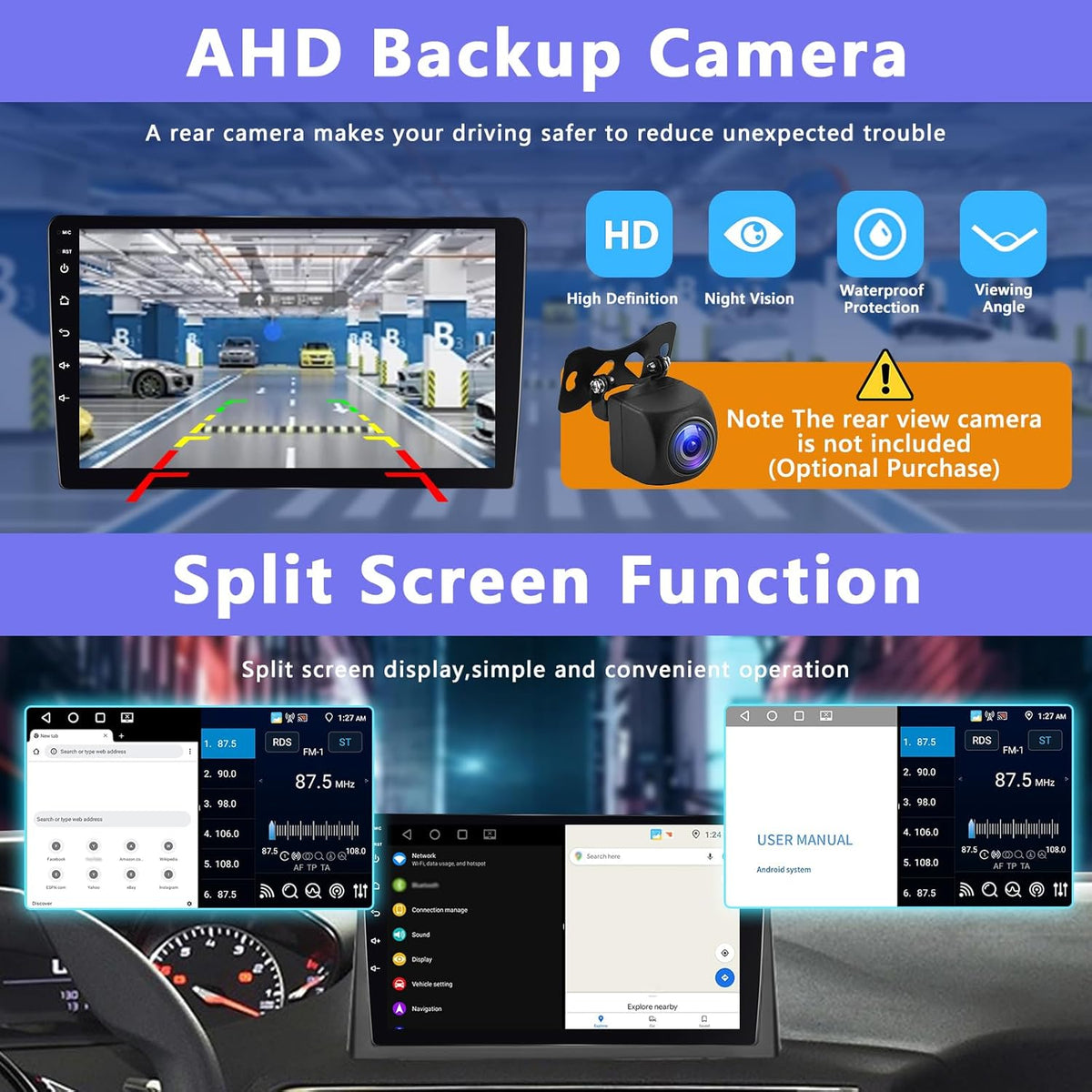 2-DIN Autoradio – Dubbele DIN Radio – Android Autoradio – Auto Multimedia Speler – CarPlay Radio – 7 Inch HD Touchscreen – Draadloze CarPlay & Android Auto – Achteruitrijcamera & GPS Navigatie