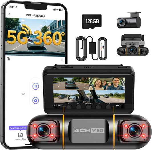 4-Kanaals Dashcam Auto – Autocamera – Auto Camera – Camera Auto – 360° Dashcam – 1080P Opname – WiFi & App-bediening