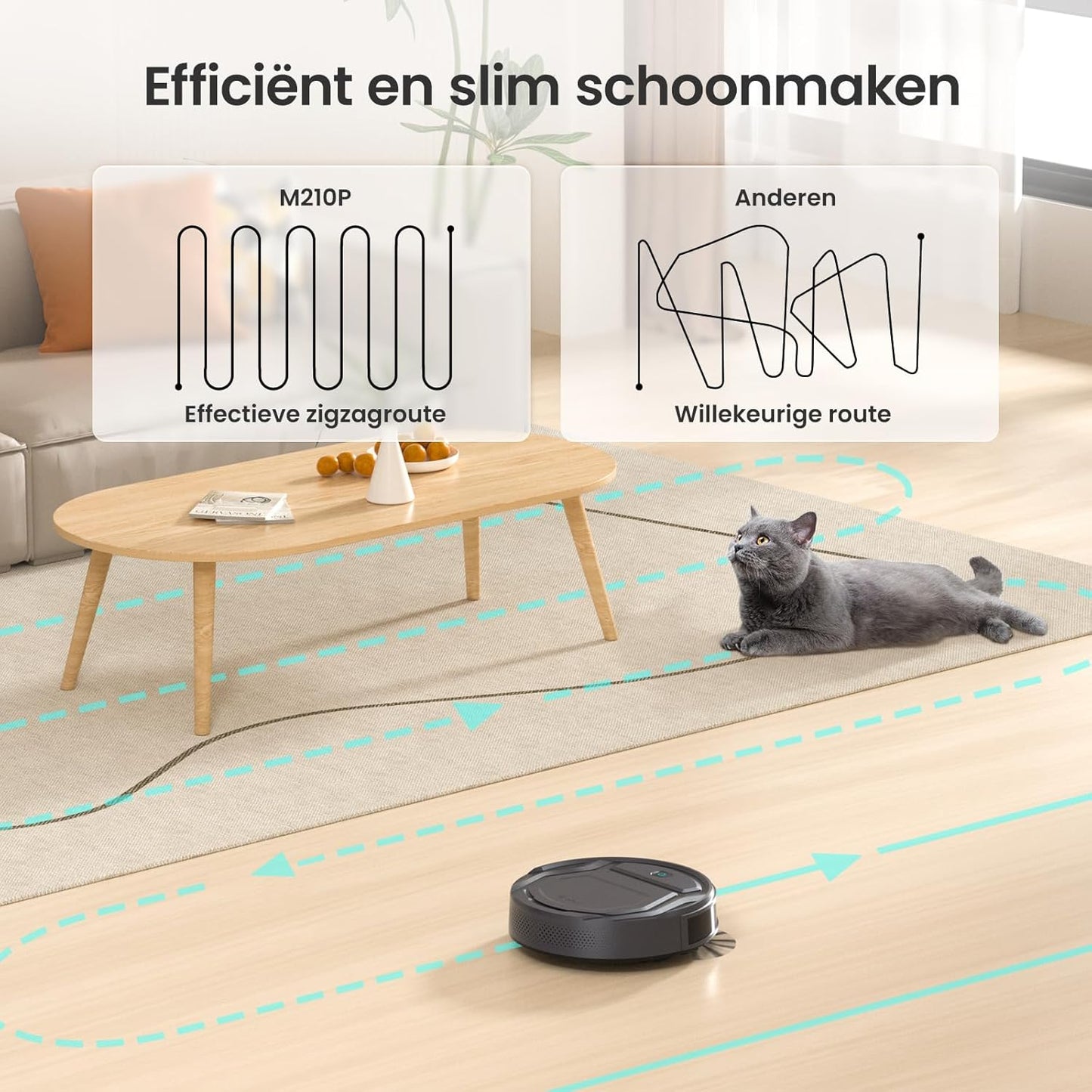 Lefant Robotstofzuiger M210P, Dun & Stil, 2200 Pa Zuigkracht, WiFi/Bluetooth/Alexa & App, 6 Reinigingsmodi, Zelfopladend, Tot 120 Min Looptijd, Ideaal Voor Dierenharen, Harde Vloeren & Tapijt