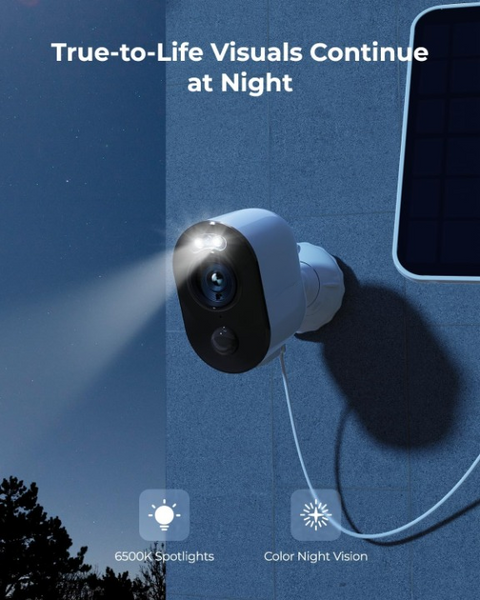 Beveiligingscamera - Zonne-energiecamera - Camerabewaking - Draadloos - voor Buiten - 8MP - Detectie van Mens - Voertuig - Huisdier - PIR-Bewegingssensor - Kleuren Nachtzicht - Wit