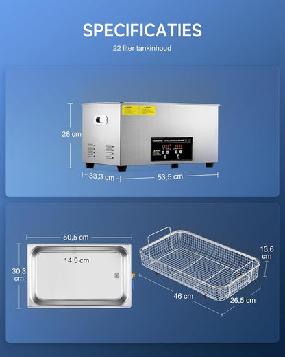 Ultrasone Reiniger – Ultrasoon Bad – Ultrasone Schoonmaker – Ultrasoon Machine – Roestvrij Staal – 480W Krachtig Vermogen – Instelbare Temperatuur en Timer