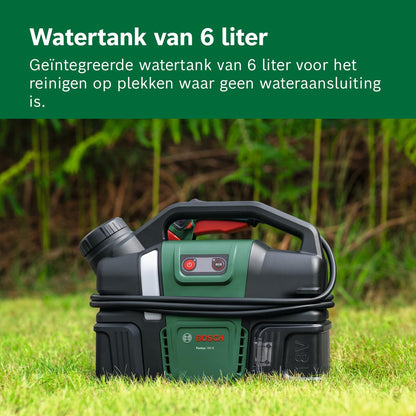 Bosch hogedrukreiniger Fontus 18V-6 Bike Cleaner (draagbaar, 6L watertank, 8 drukstanden, opslag voor slang en spuitpistool)