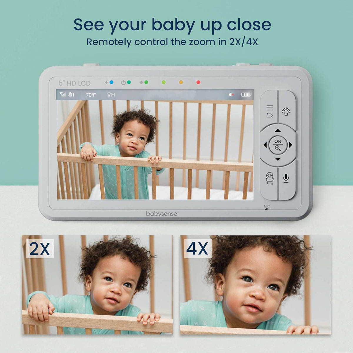 Babysense Babyfoon HD 5 inch met 2 camera's, video-babyfoon zonder wifi, nachtlampje, slaapliedjes, 300 m bereik, tweeweg audio, 4-voudige zoom, 4000 mAh batterij