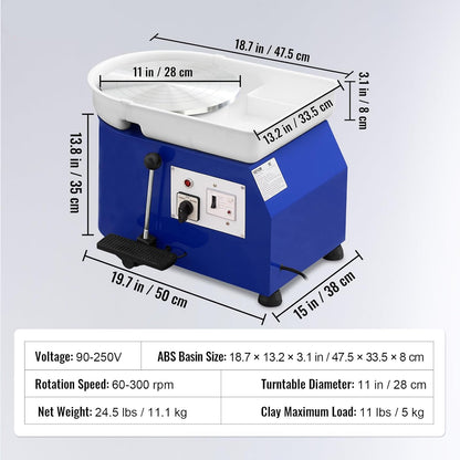 Keramische Wielmachine – Draaitafel – Pottenbakkersmachine – Keramiekmotor – Boetseermachine – 450W Motor – 28 cm Draaiplateau