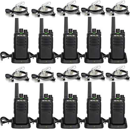 Retevis RT668 Walkie Talkie met Headset, PMR446 Licentievrij, VOX Squelch, Oplaadbare Walkietalkie, 16-Kanaals CTCSS/DCS-TOT-Scan, Portofoons voor Hotels, Scholen, Bedrijven (Zwart, 10 Stuks)