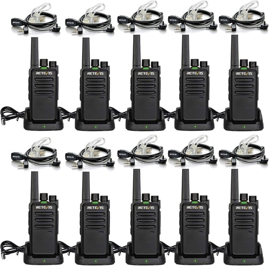 Retevis RT668 Walkie Talkie met Headset, PMR446 Licentievrij, VOX Squelch, Oplaadbare Walkietalkie, 16-Kanaals CTCSS/DCS-TOT-Scan, Portofoons voor Hotels, Scholen, Bedrijven (Zwart, 10 Stuks)