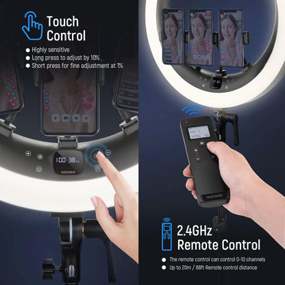 Ringlamp – Led Ringlamp – Videolamp – Selfielamp – Studiolamp – 19 Inch Met Statief En 3 Telefoonhouders – 2,4G Afstandsbediening En 1% Traploos Dimbaar